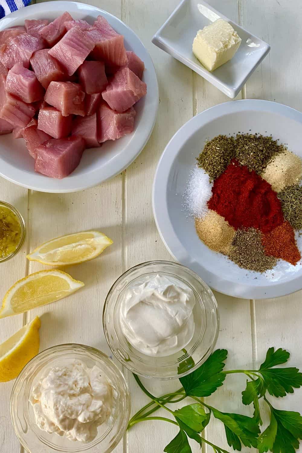 Fresh tuna, lemon, spices, butter, mayo, and sour cream.