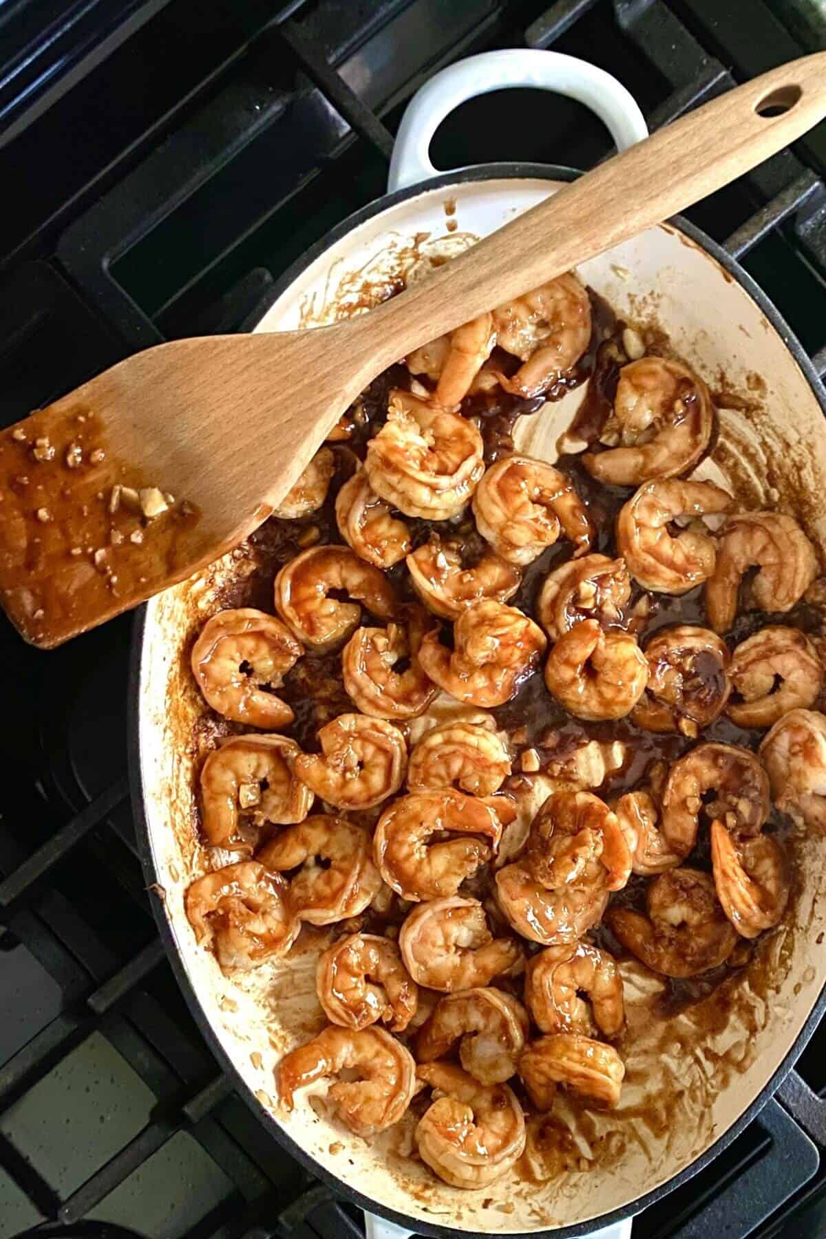 hibachi shrimp sauteed in soy and hoisin sauces.