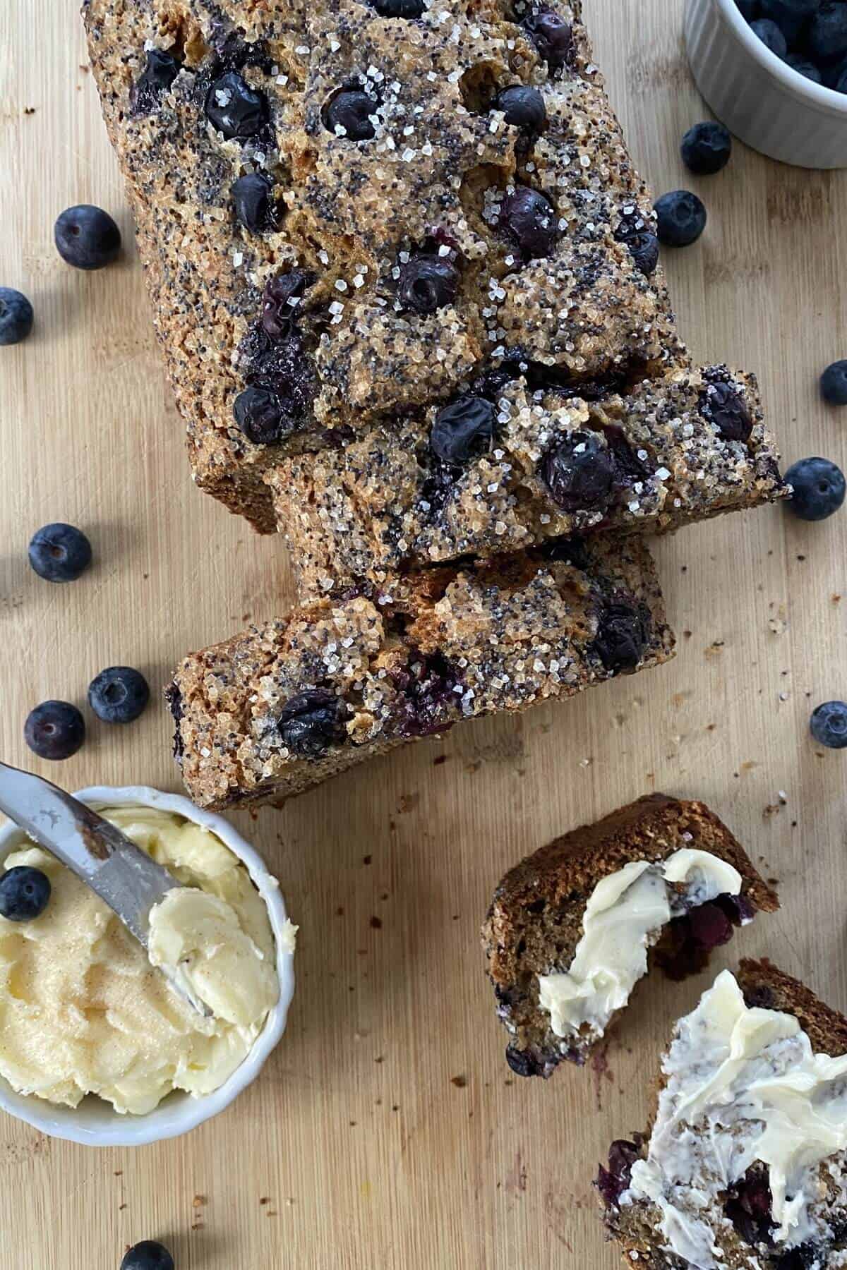 sliced banana bread and butter.