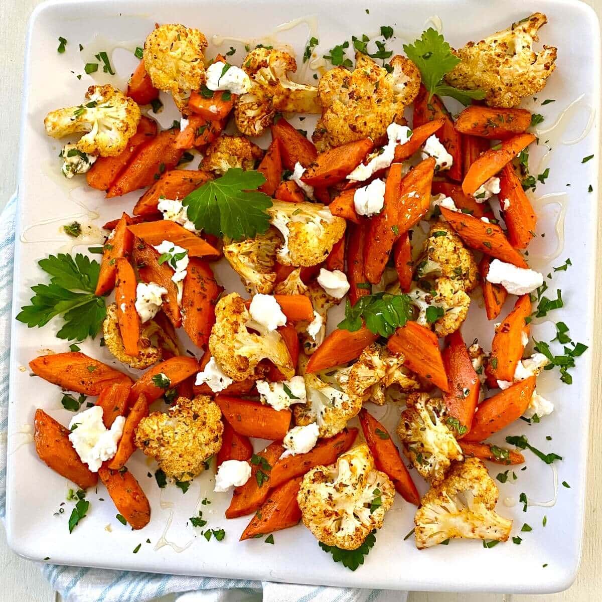Roasted Carrots and Cauliflower with Honey and Goat Cheese