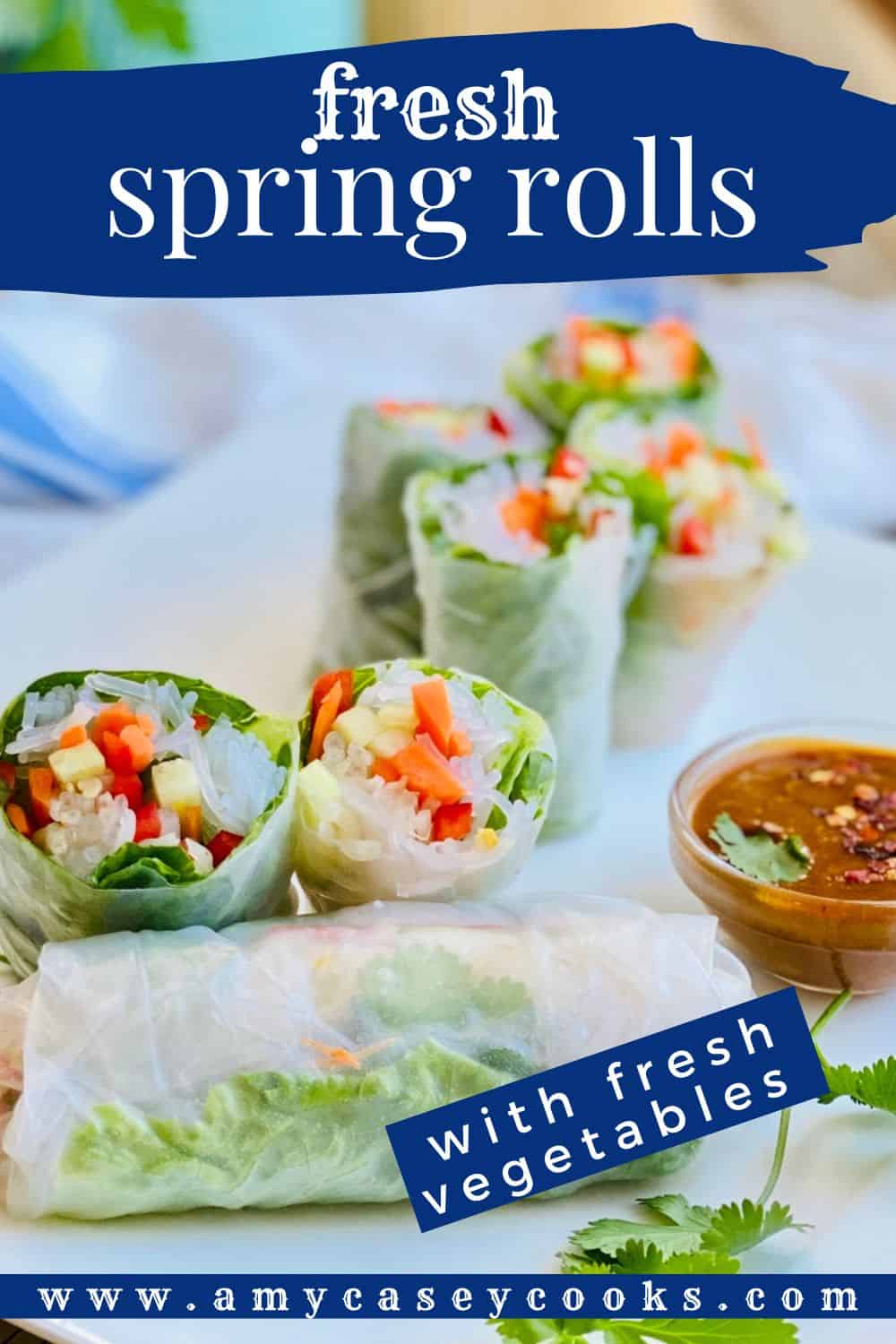Spring rolls cut in half and also whole.