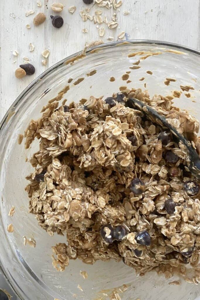 mixing oat bar ingredients.