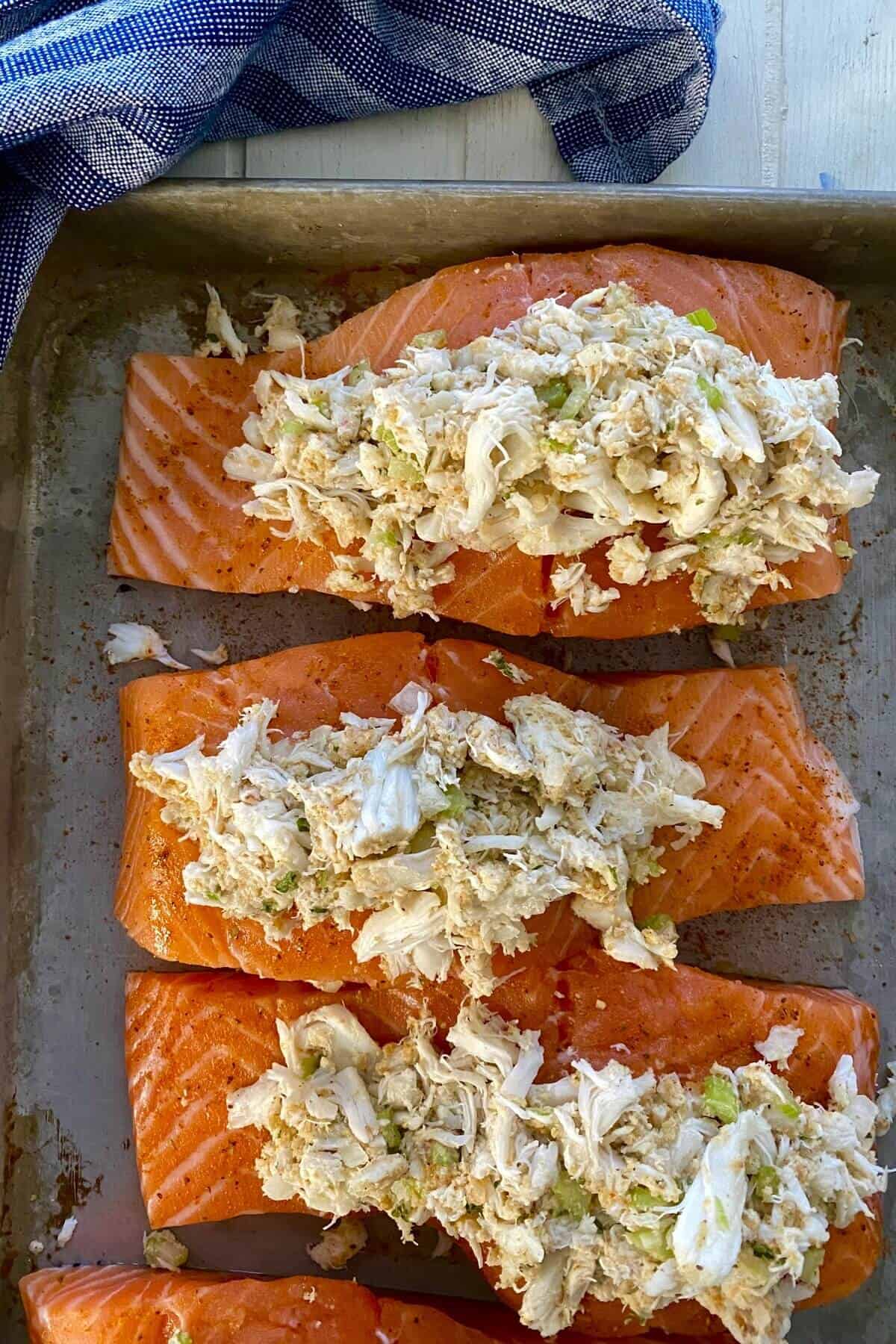 stuffed salmon with crab.