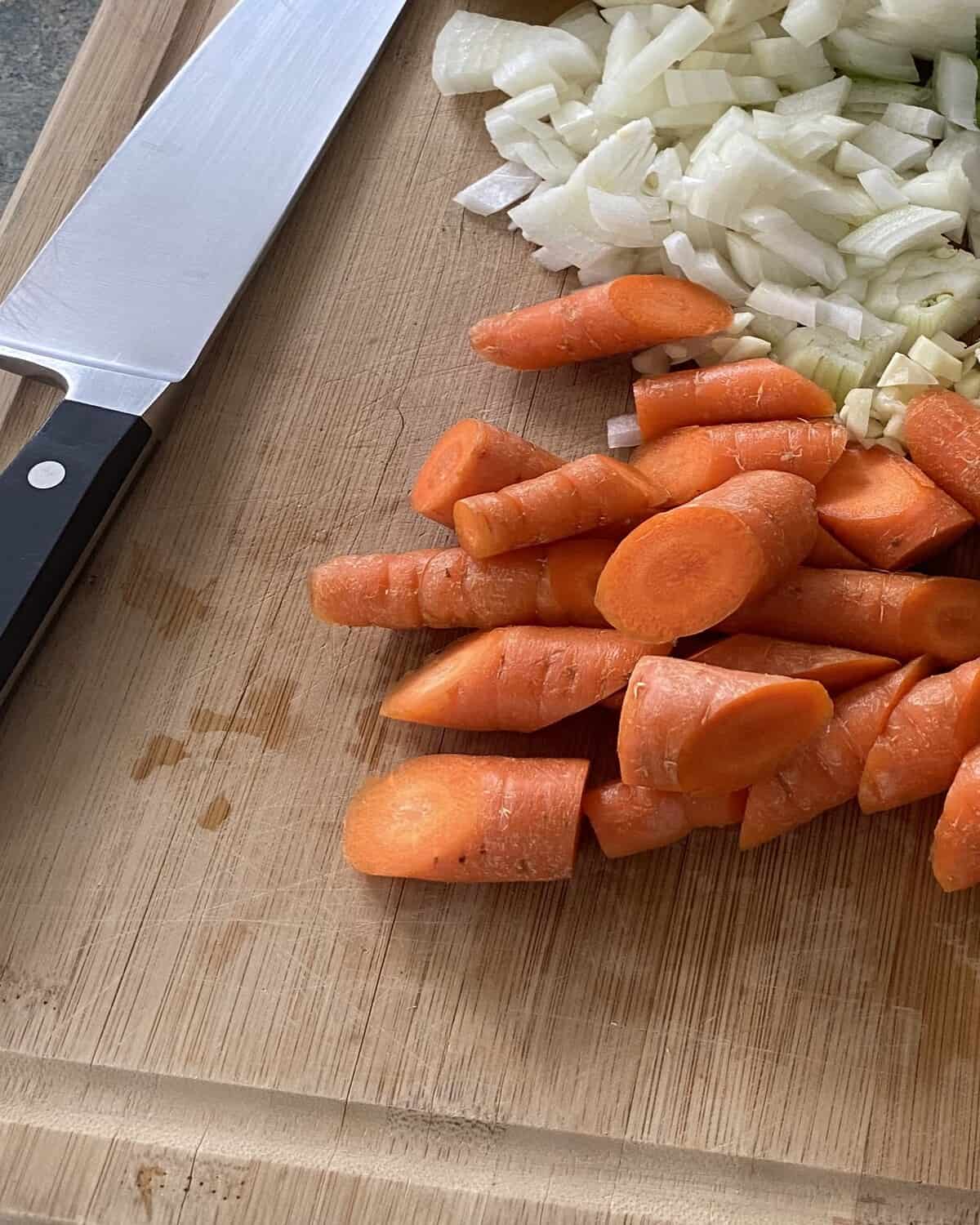 chopped carrots and onions.
