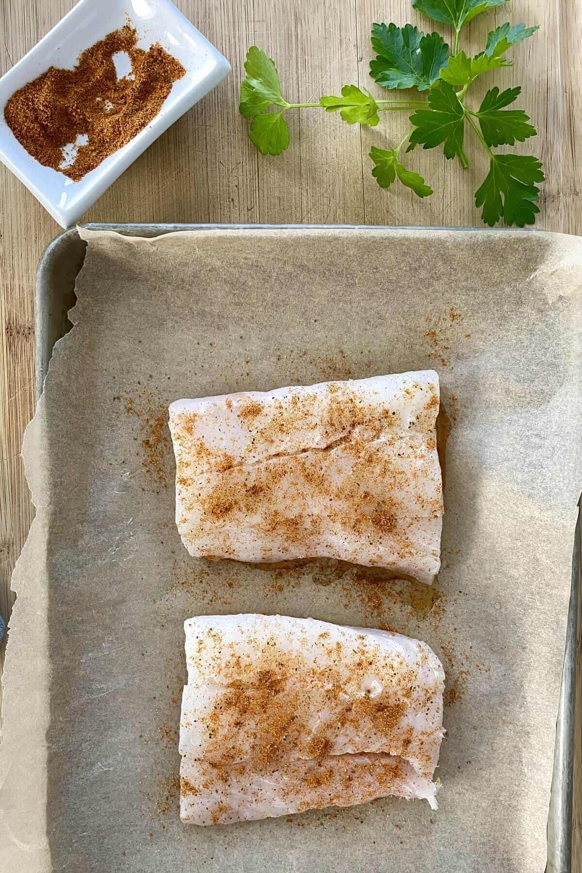 Wild cod with Old Bay seasoning.
