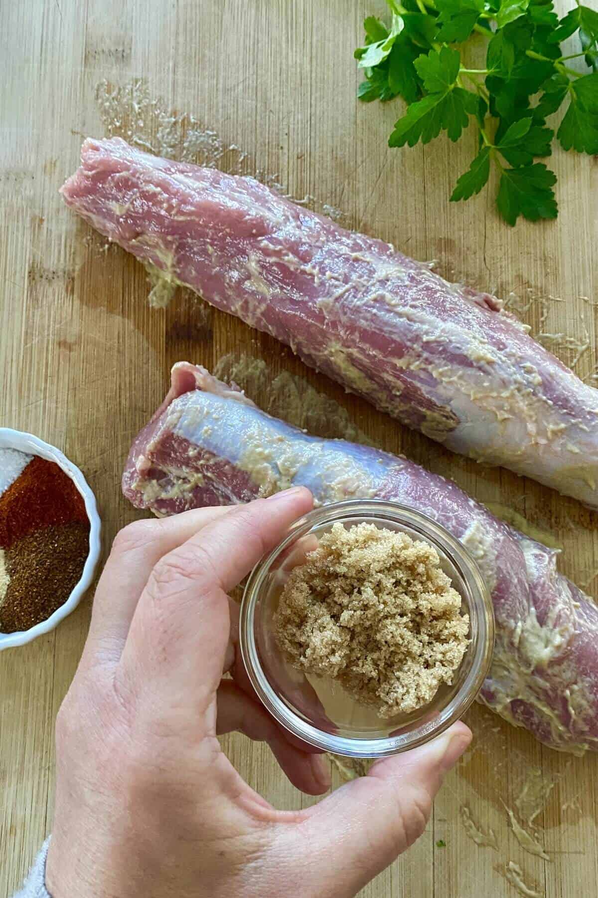 A rub for pork tenderloins with Dijon mustard and brown sugar.
