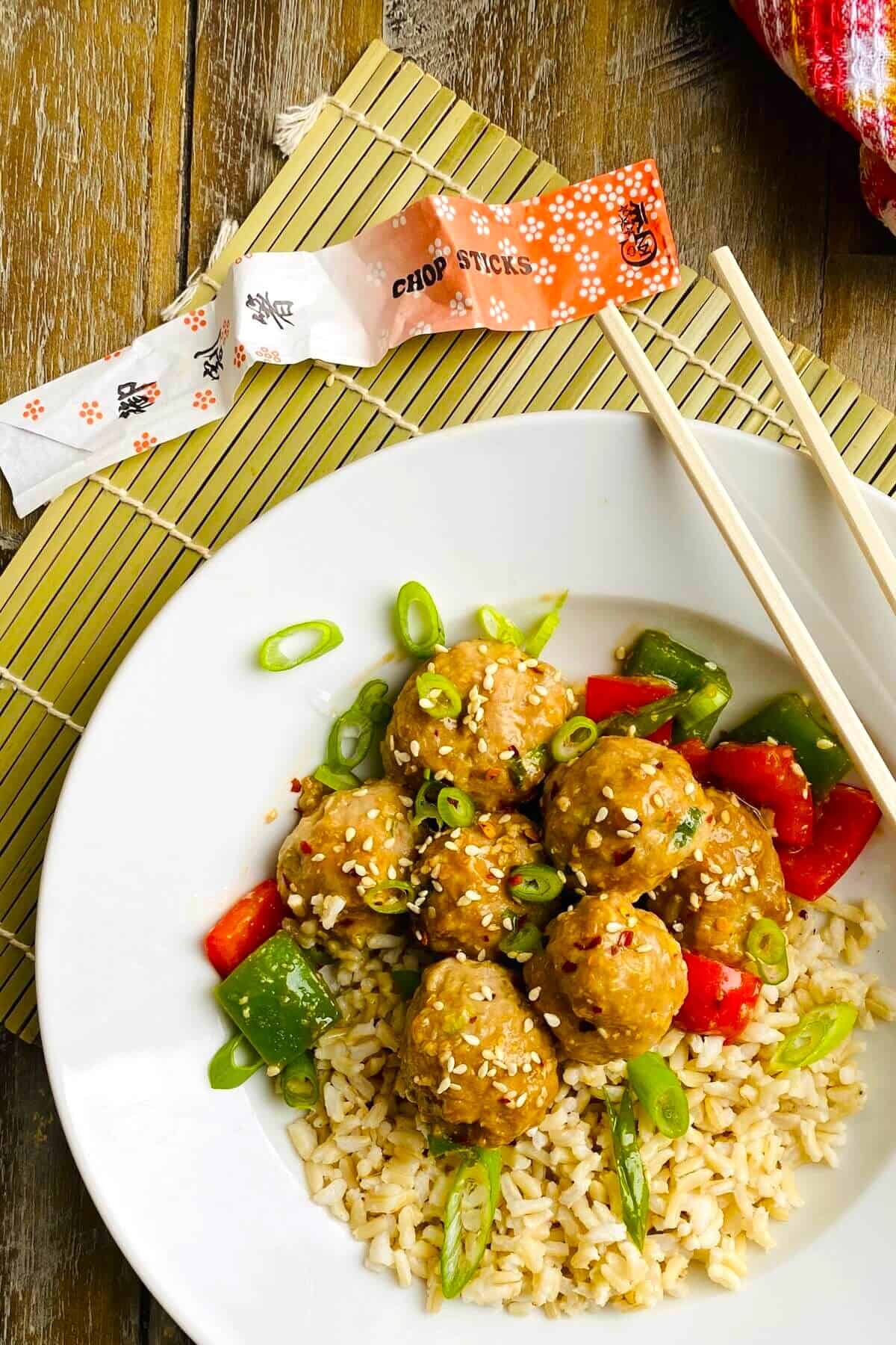teriyaki turkey meatballs with sesame seeds.