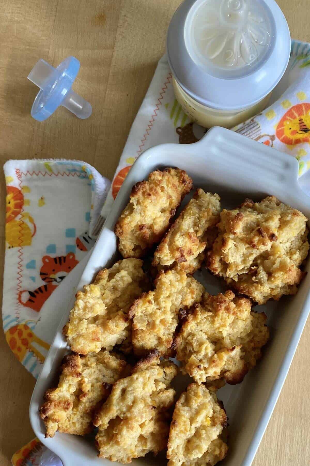 a binkie, baby bottle and 6 lactation cookies.