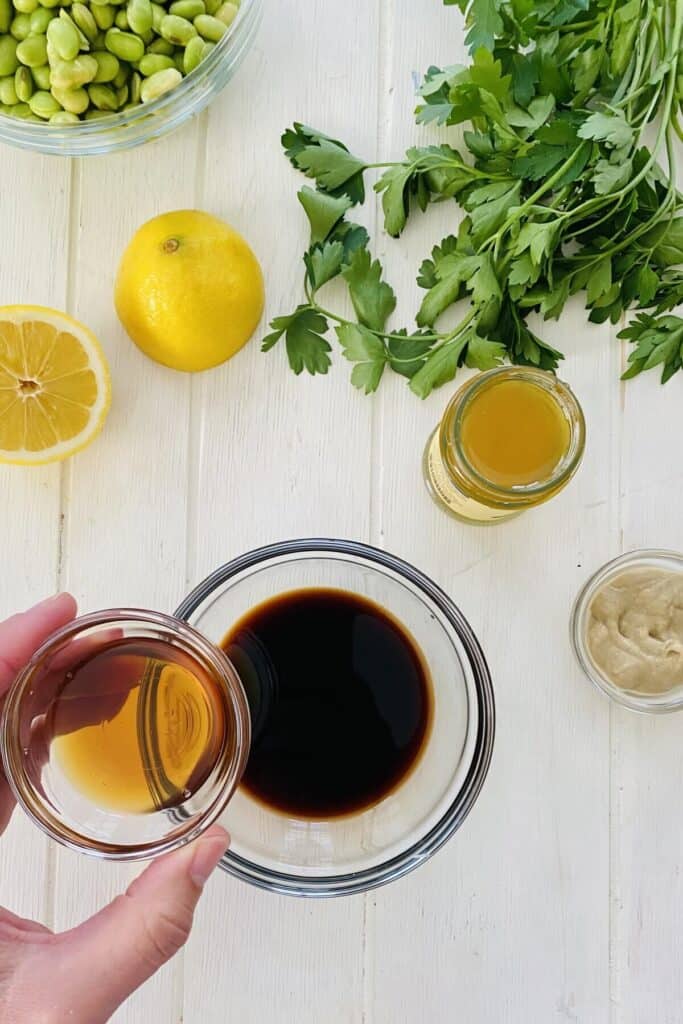making sesame vinaigrette.