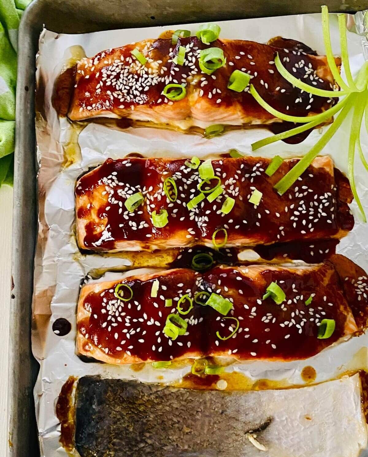 3 pieces of salmon and skin.