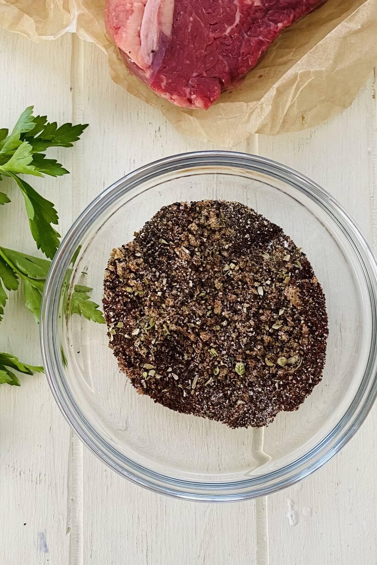 Coffee rubbed steak seasoning in a bowl.