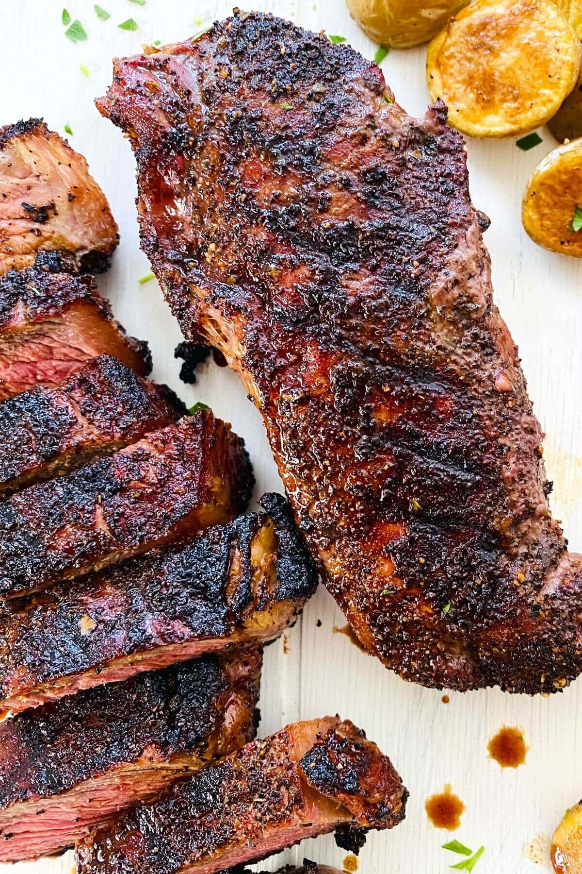 whole steak with coffee rub.
