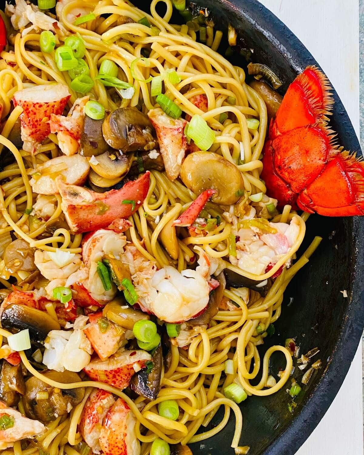 lobster noodles with tail.