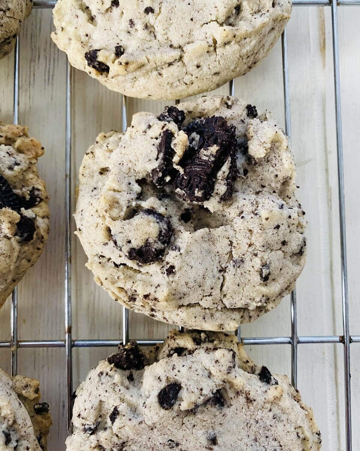 Oreo sugar cookies on a rack.