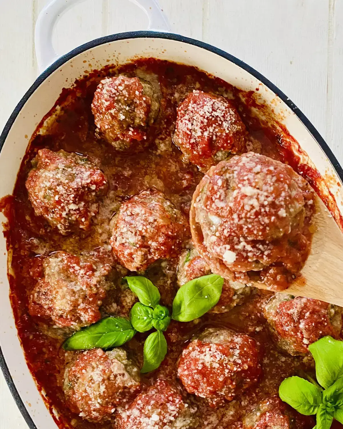 meatball marinara on a spoon.