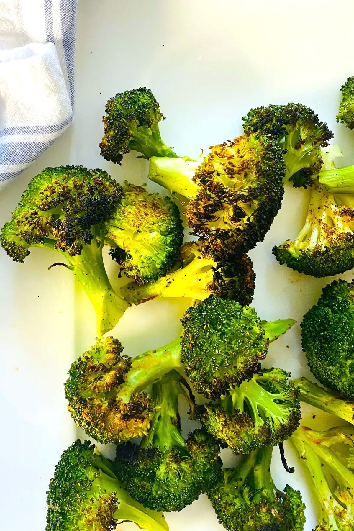pieces of broiled broccoli.