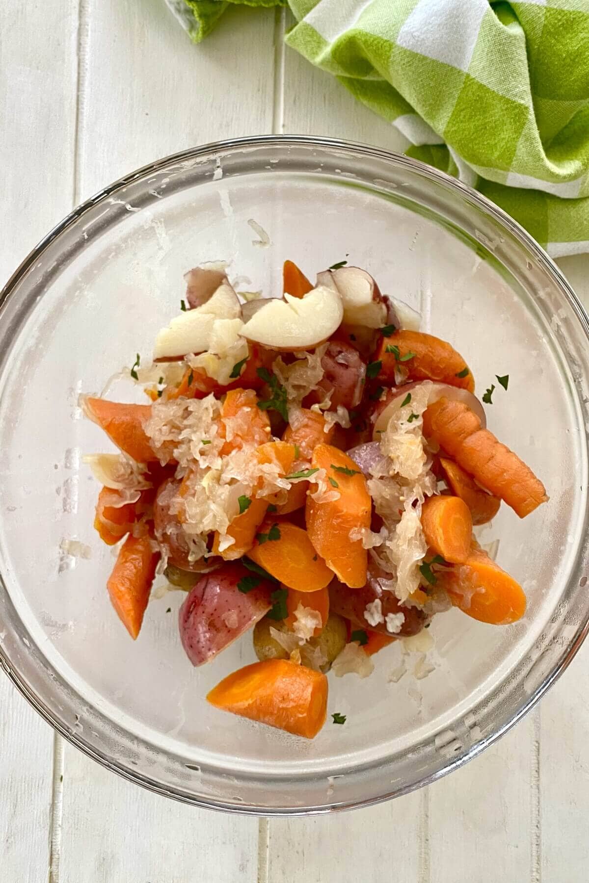 cooked carrots, potatoes and cabbage that were made in Instant Pot.