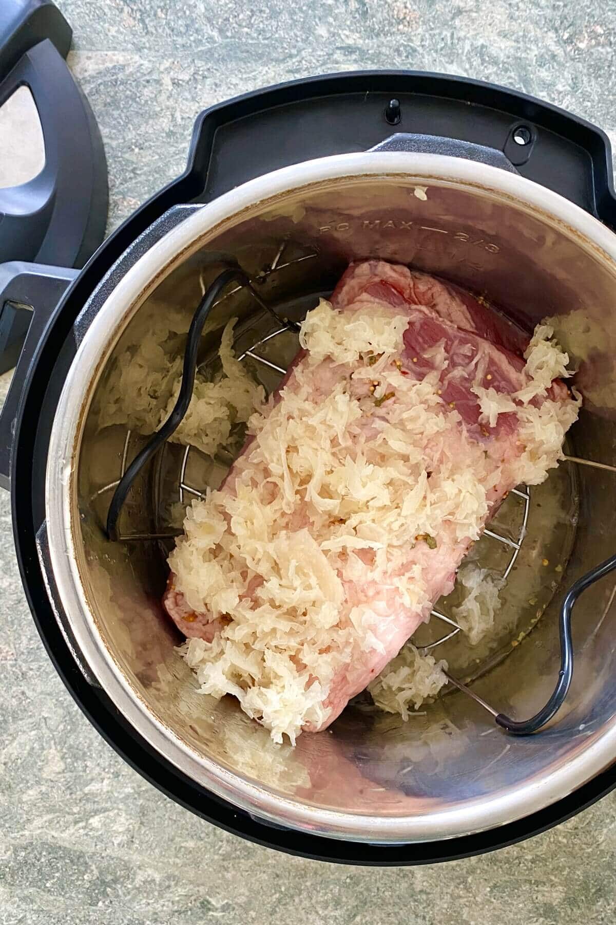 corned beef and sauerkraut in an Instant Pot.