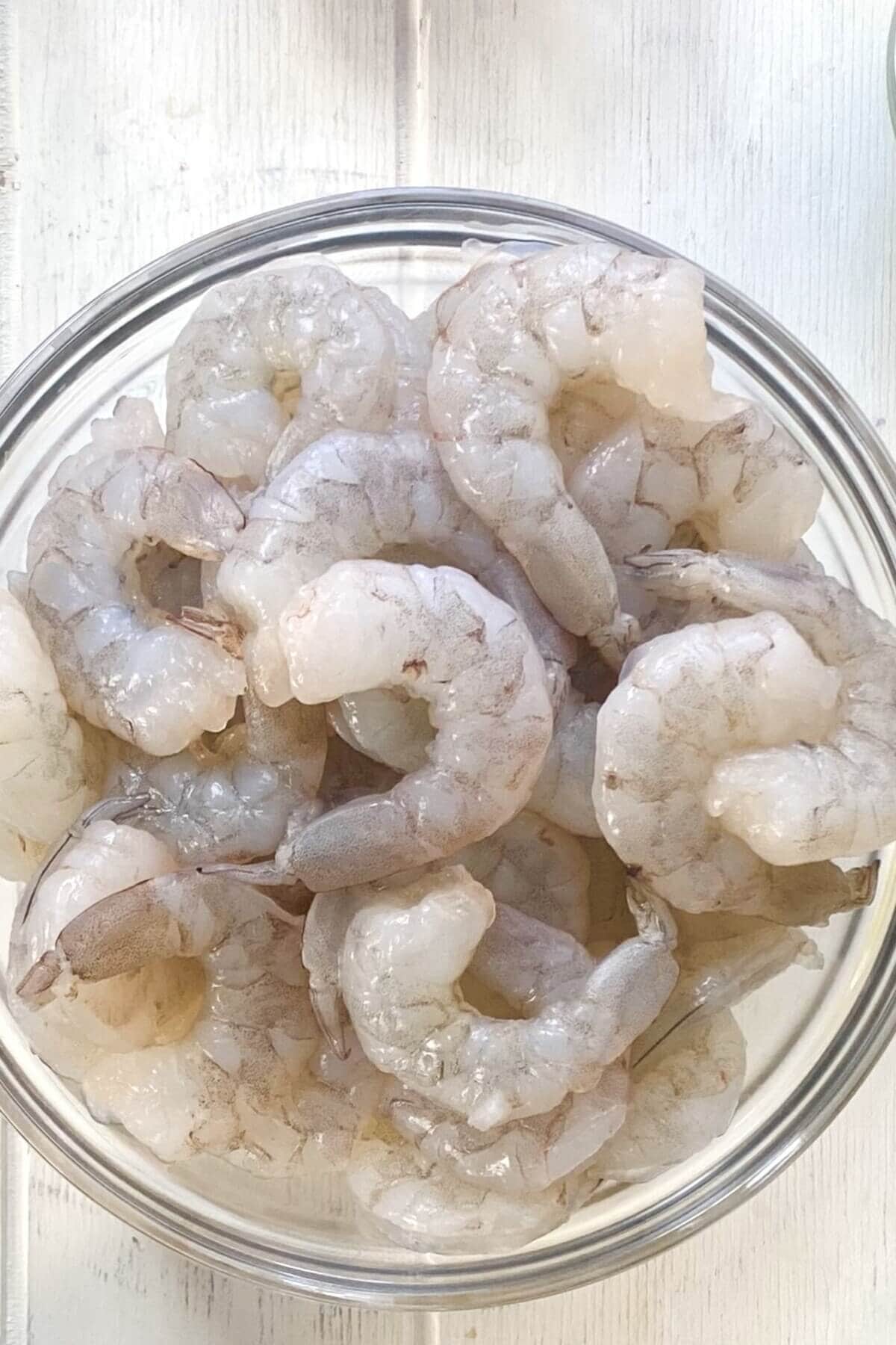 raw shrimp in a bowl.