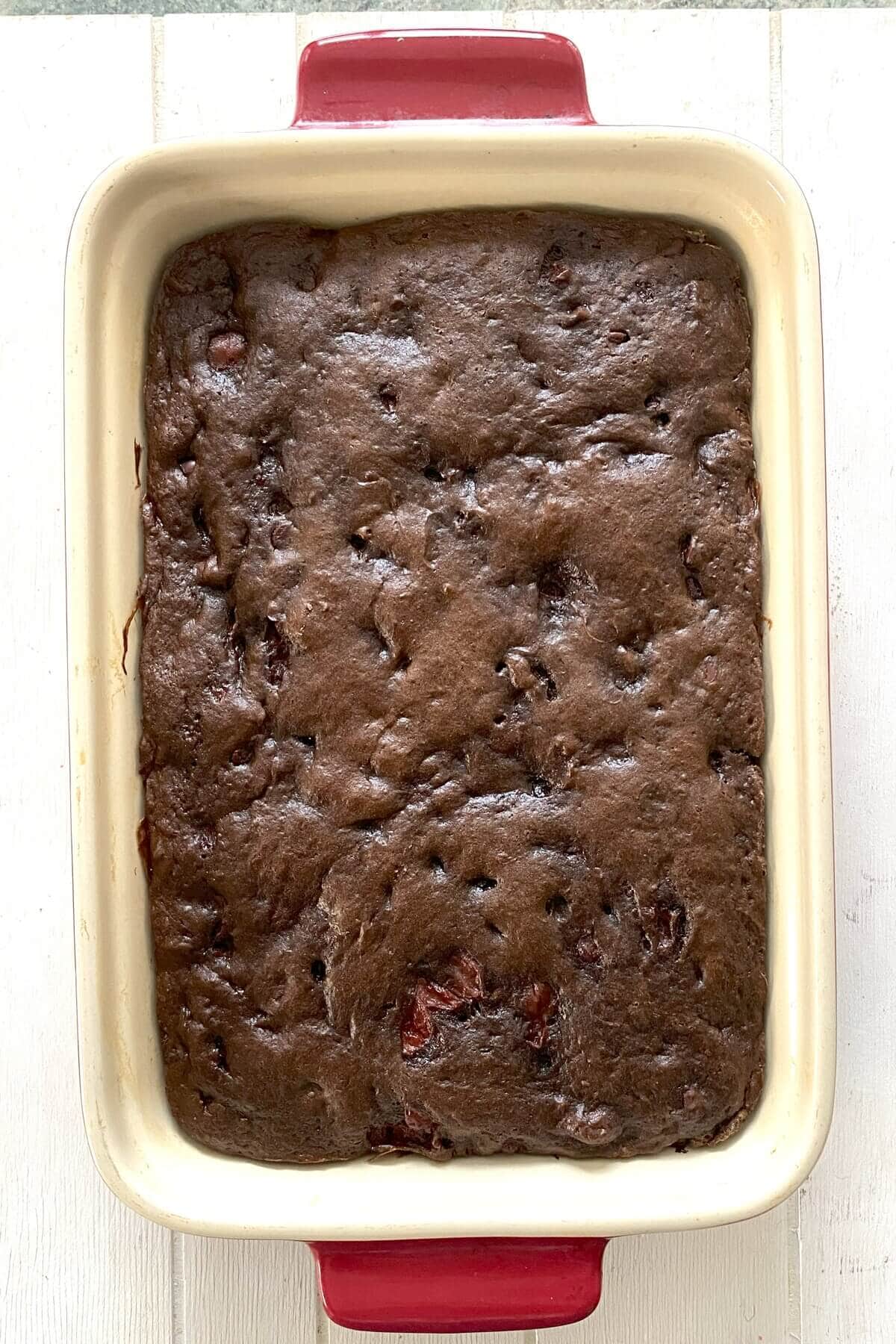 A baked chocolate cake.