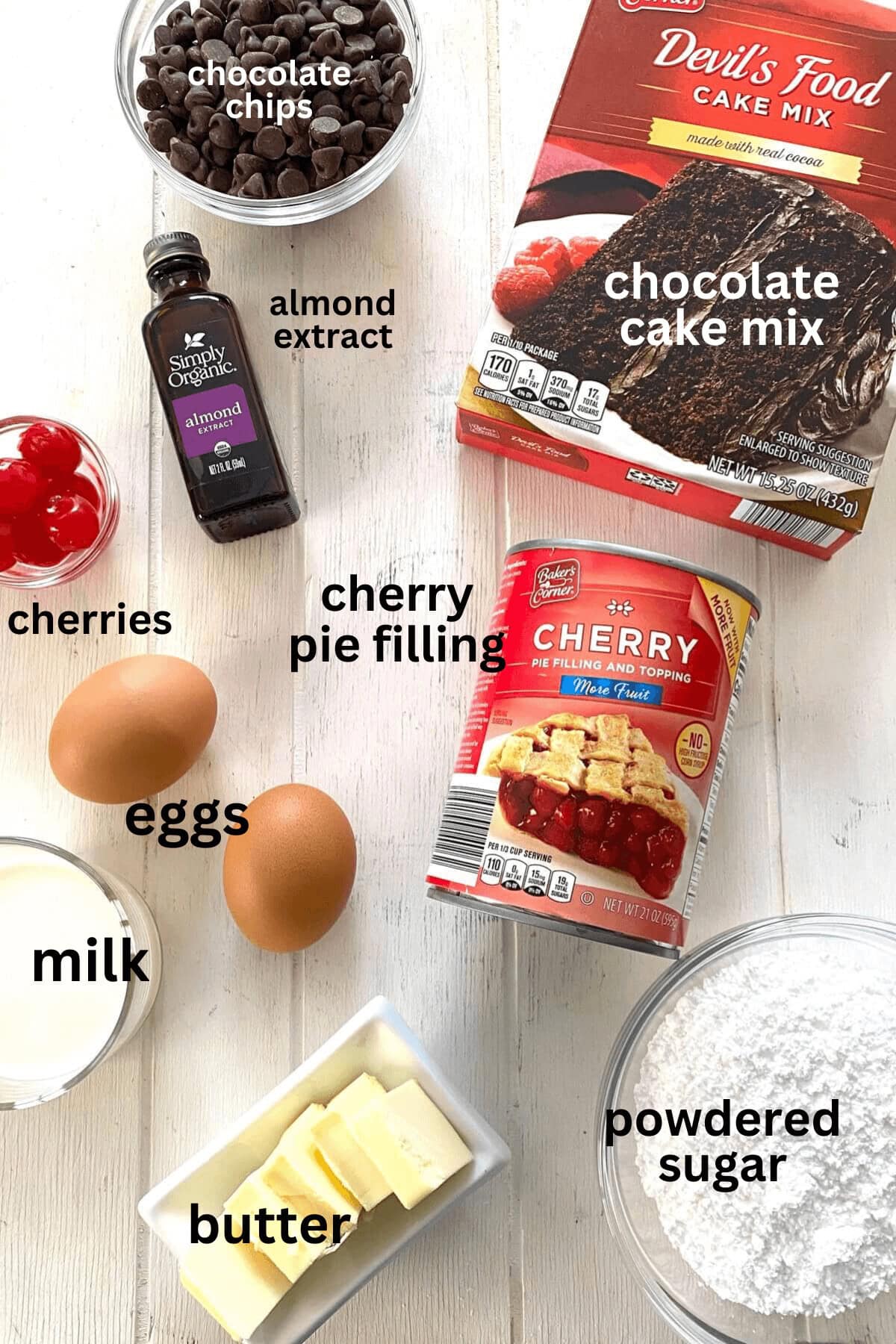 The ingredients for baking a cake.