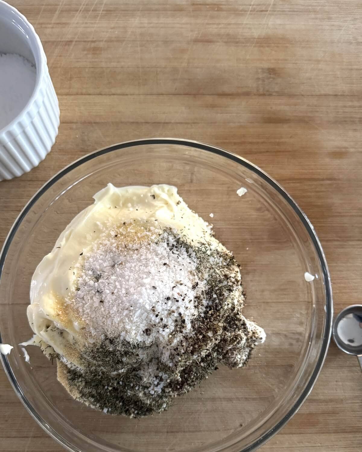 The ingredients for dip in a bowl.