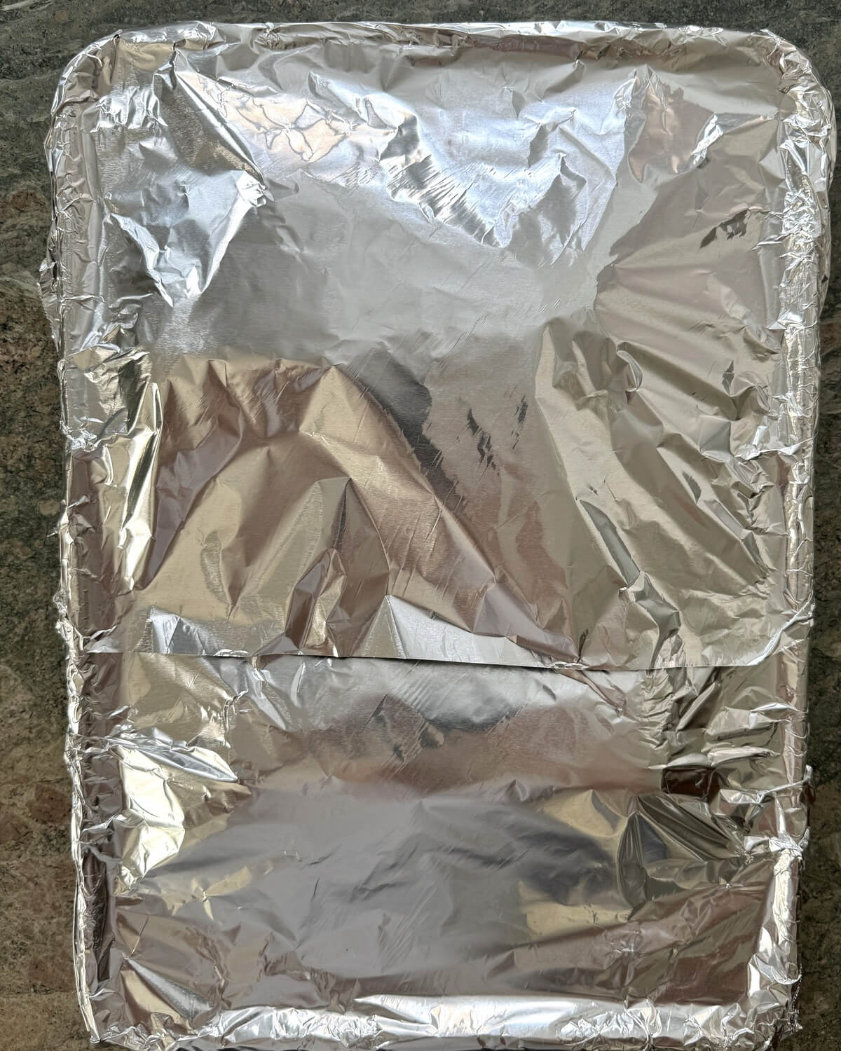 Foil covered baking sheet.