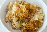 French Onion Cheesy Chicken Hash Brown Casserole