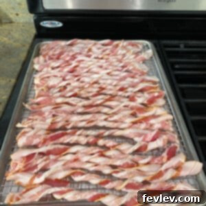 Crispy twisted bacon on a baking sheet