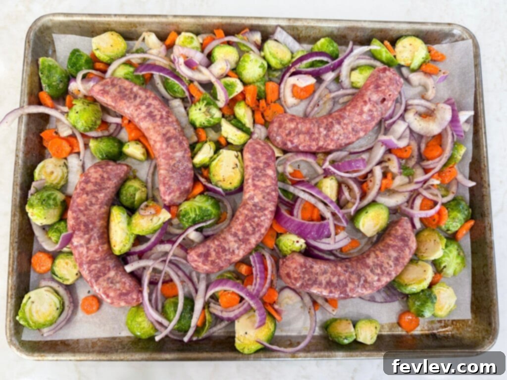Easy Sheet Pan Sweet Italian Sausage with Roasted Vegetables 7 Baked sheet pan Italian sausages and veggies