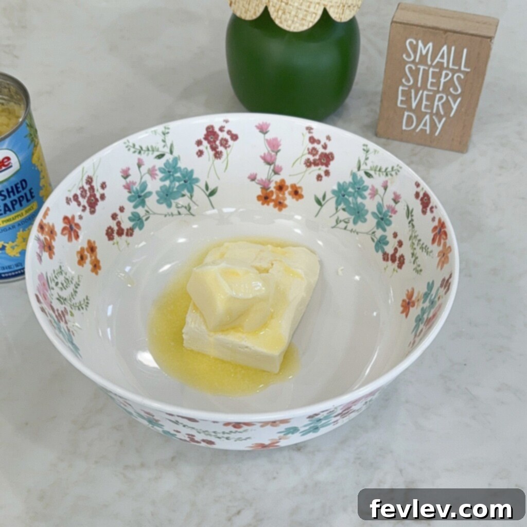 No-Bake Pineapple Parfait 8 add cream cheese and butter to bowl