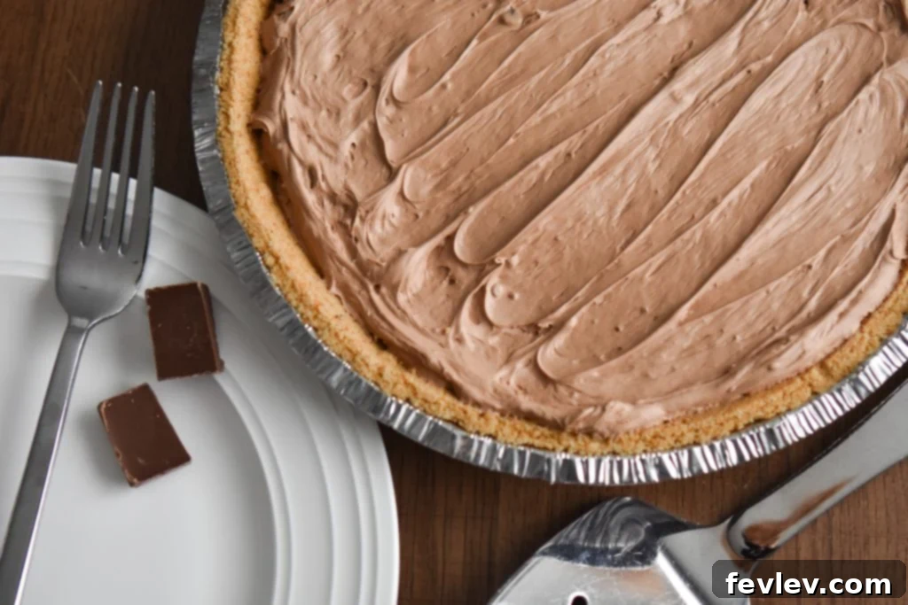 No-Bake Hershey’s Chocolate Pie with a fork