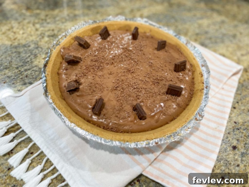 Delicious No-Bake Hershey's Chocolate Pie with a graham cracker crust, perfect for a quick summer dessert