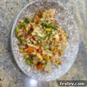 Delicious and vibrant Vegetable Fried Rice, served in a bowl, ready to eat.