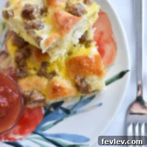 Delicious Breakfast Biscuit Casserole with savory sausage and fluffy eggs