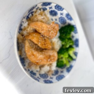 Delicious 20-Minute Honey Garlic Chicken served over rice with garnish