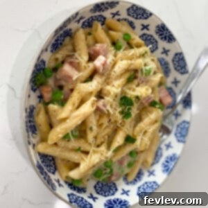 Creamy Ham and Noodle One-Pot Meal with peas and parmesan