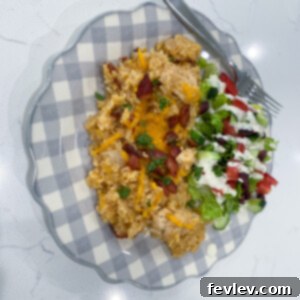 Delicious Chicken Bacon Ranch Rice Casserole served in a baking dish