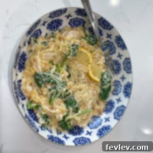 Lemon Chicken Orzo 2 A vibrant bowl of one-pot Lemon Chicken Orzo, garnished with fresh parsley and lemon wedges, ready to serve.