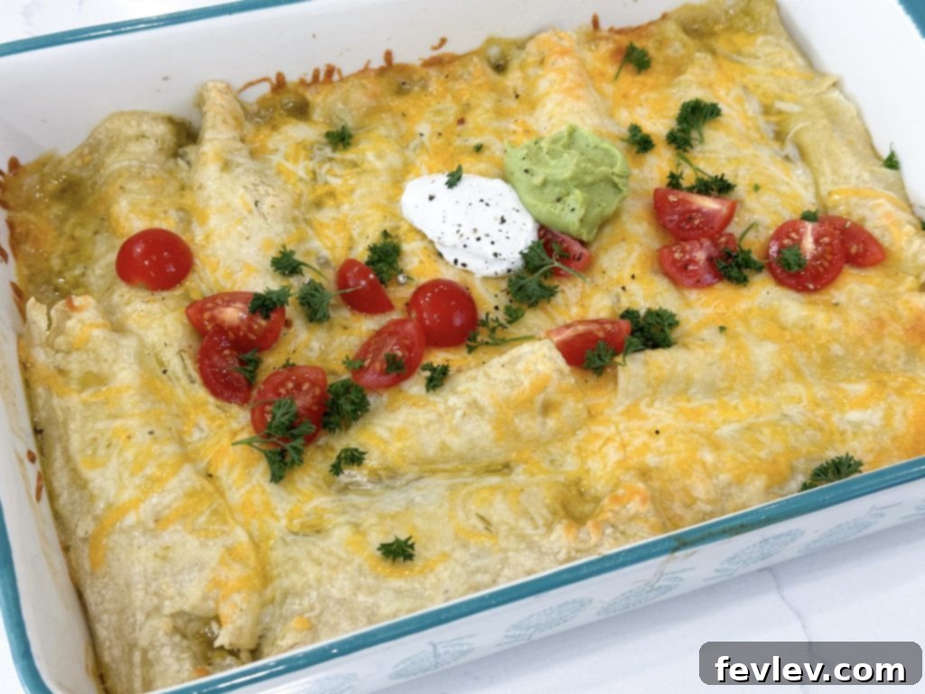 Close-up of baked Green Chile Chicken Enchiladas
