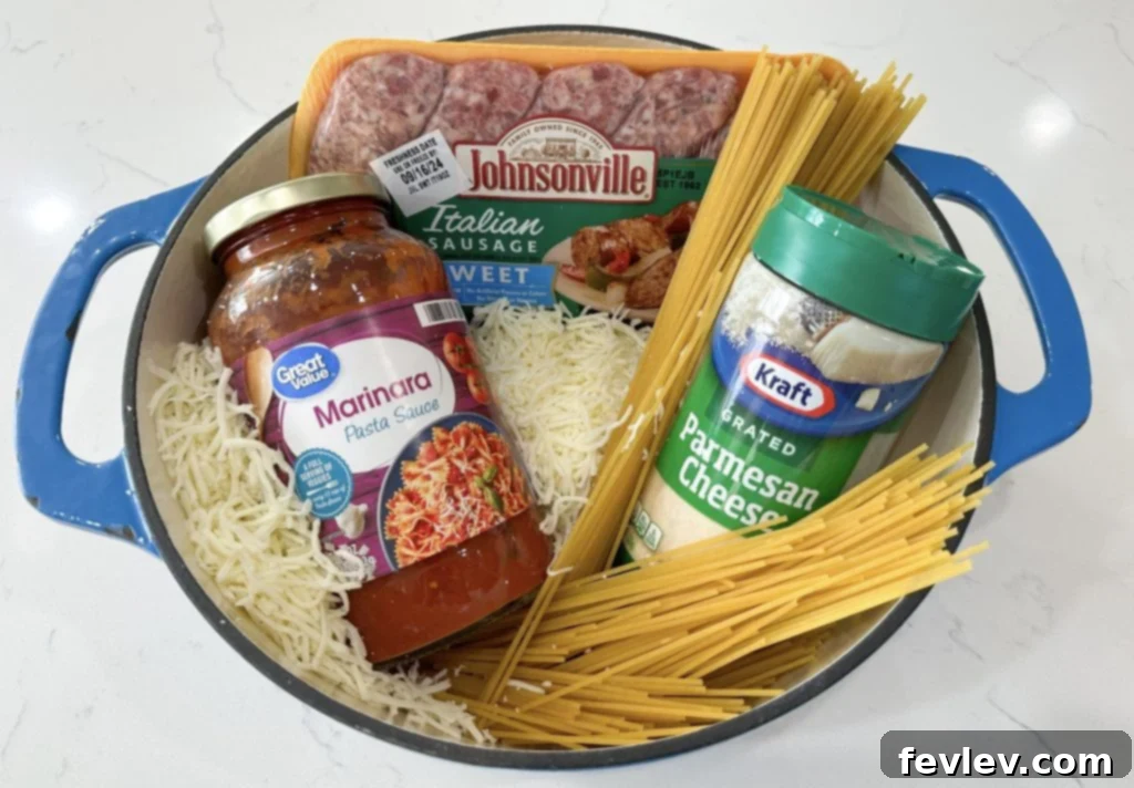 One-Pot Spaghetti with Sausage ingredients