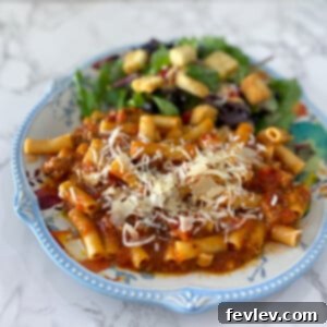 Slow Cooker Baked Ziti finished dish