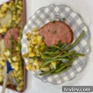 Golden Honey Mustard Ham with Roasted Green Beans and Potatoes 4 Sheet Pan Honey Mustard Ham, Green Beans, and Potatoes