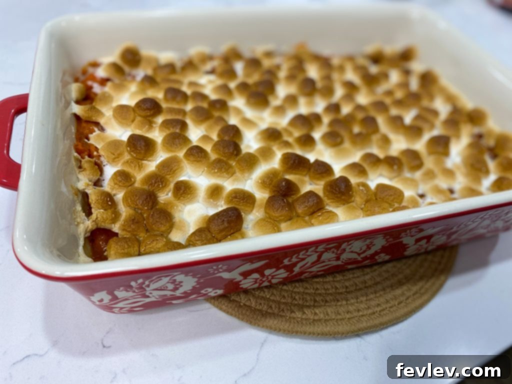 Delicious Sweet Potato Casserole with Golden Marshmallow Topping, perfect for Thanksgiving