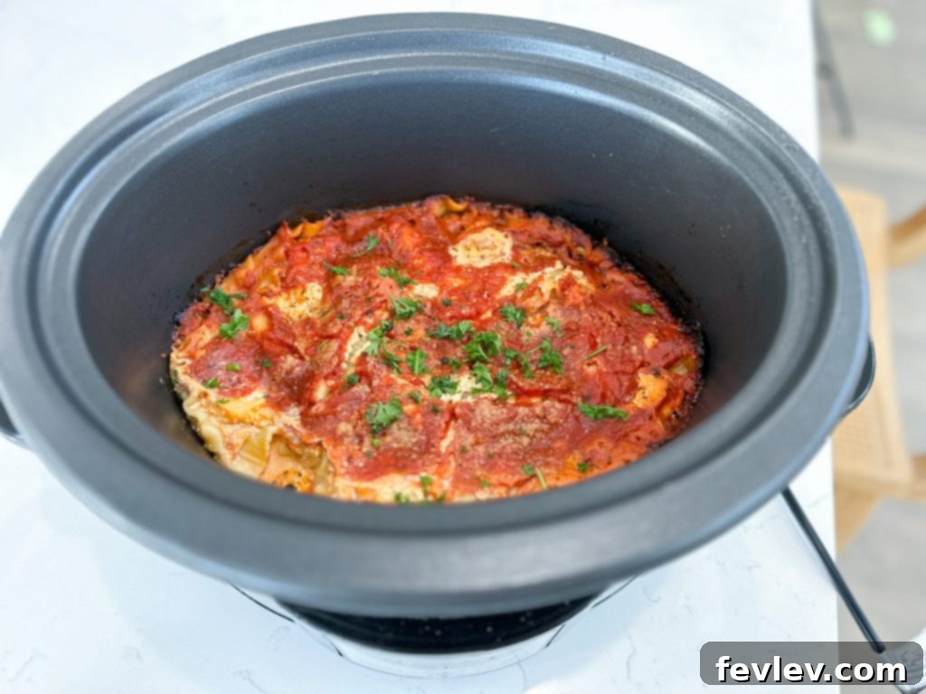 No-Fuss Slow Cooker Vegetarian Lasagna 3 close-up view of a slice of slow cooker vegetarian lasagna showing layers