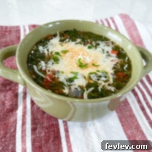 A bowl of delicious White Bean and Spinach Soup, ready to eat.