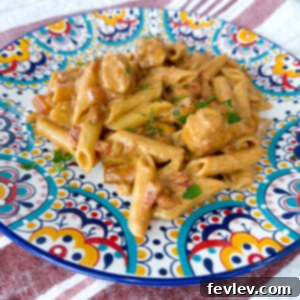 Finished Tomato Honey Pasta with Chicken in a bowl