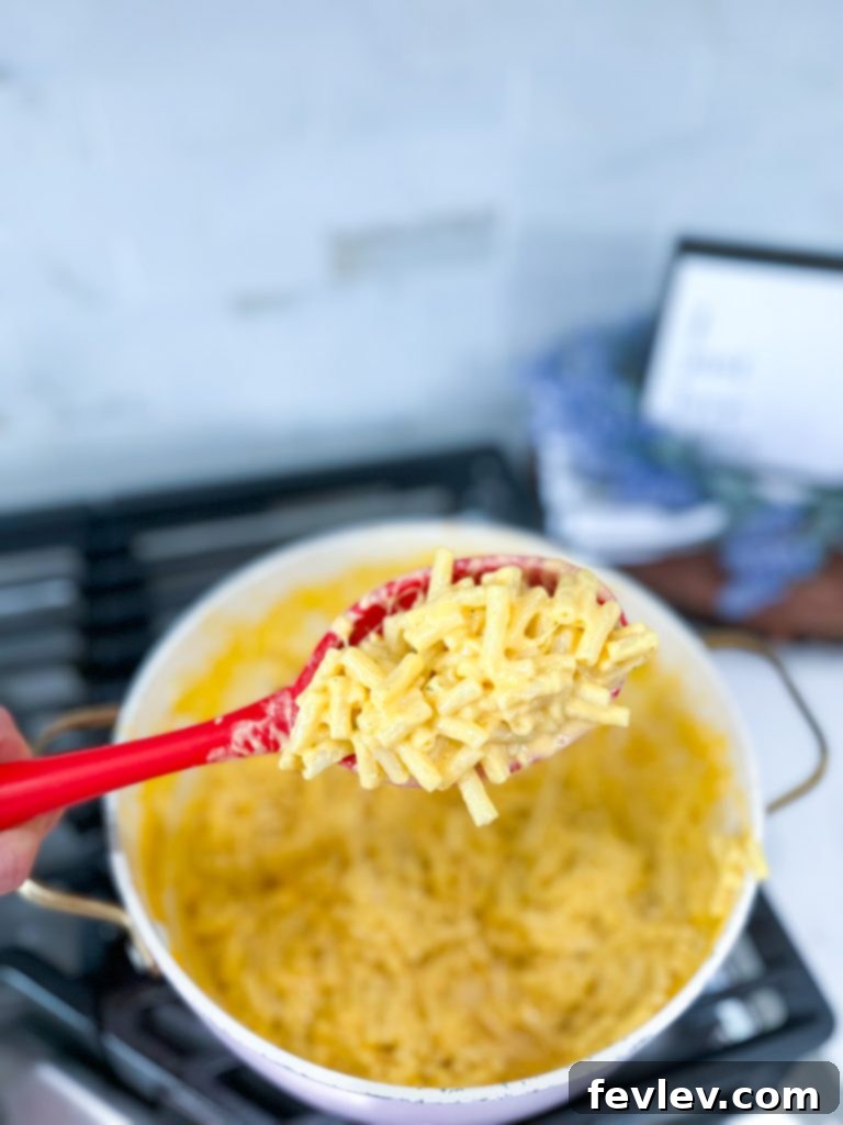 Boxed Mac and Cheese Masterpiece 2 Upgraded Boxed Macaroni and Cheese - A close-up shot of creamy mac and cheese in a bowl, garnished with a sprinkle of herbs.