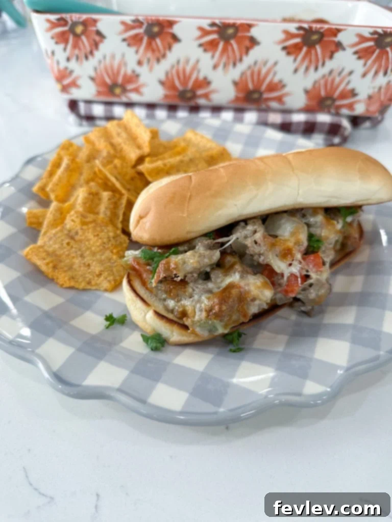 Cheesy Philly Cheesesteak Bake 6 Philly Cheesesteak Casserole served in toasted hoagie rolls