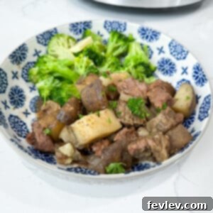 A close-up of finished Slow Cooker Garlic Steak Bites